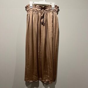 Magaschoni Satin Pleated Midi Skirt – Taupe / Champagne Brown – Size S/P